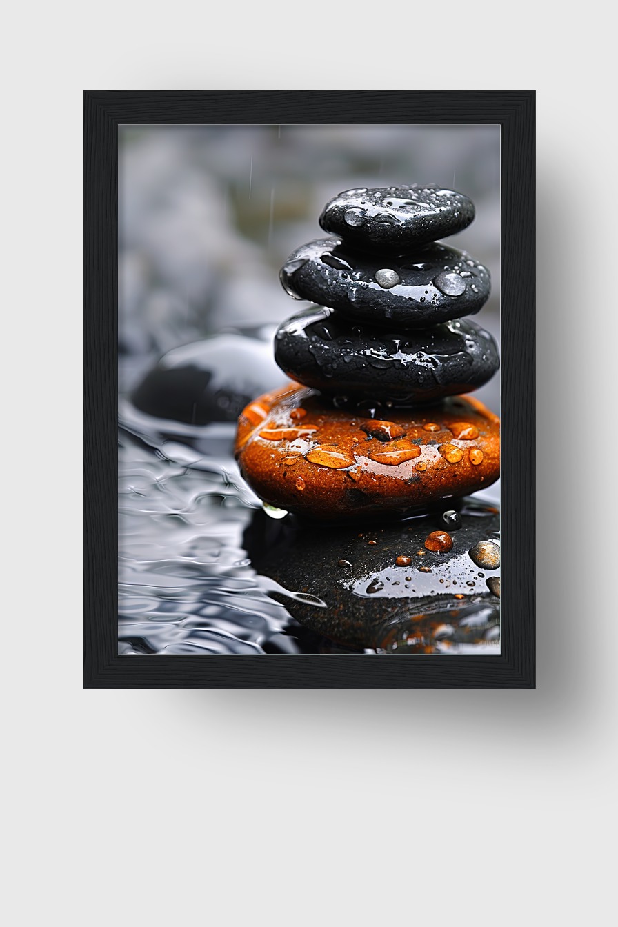 Fotografie Poster Steine nass Wasser Tropfen schwarz braun