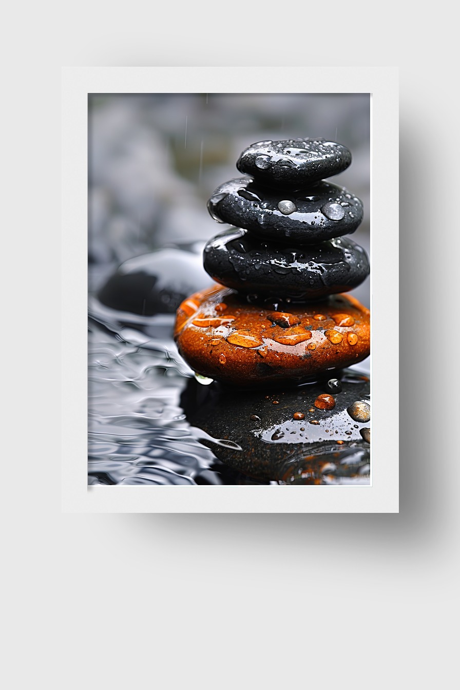 Fotografie Poster Steine nass Wasser Tropfen schwarz braun