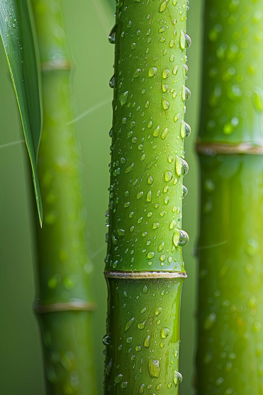Fotografie Poster Bambus Wassertropfen grün klar