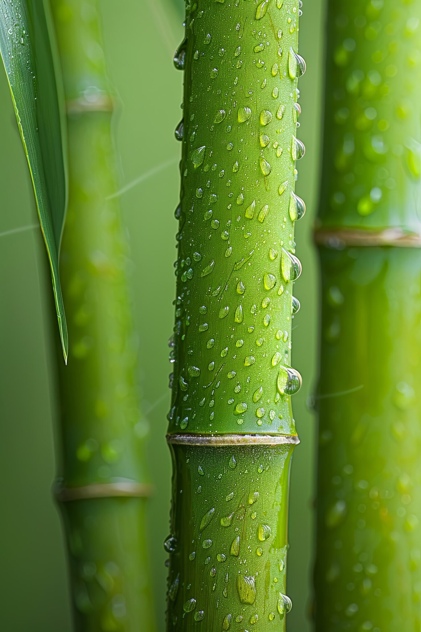 Fotografie Poster Bambus Wassertropfen grün klar