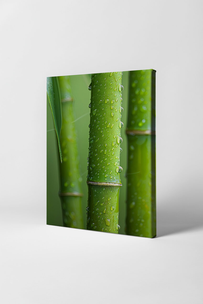 Fotografie Poster Bambus Wassertropfen grün klar