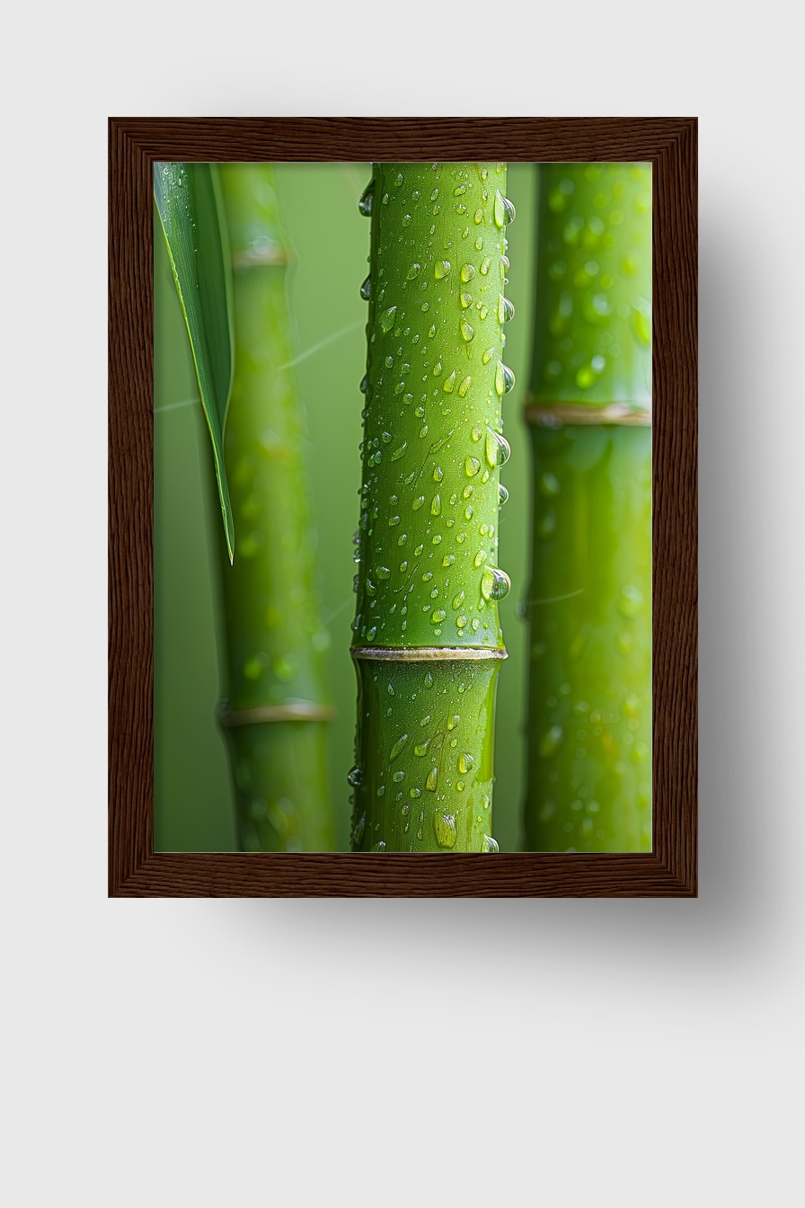 Fotografie Poster Bambus Wassertropfen grün klar