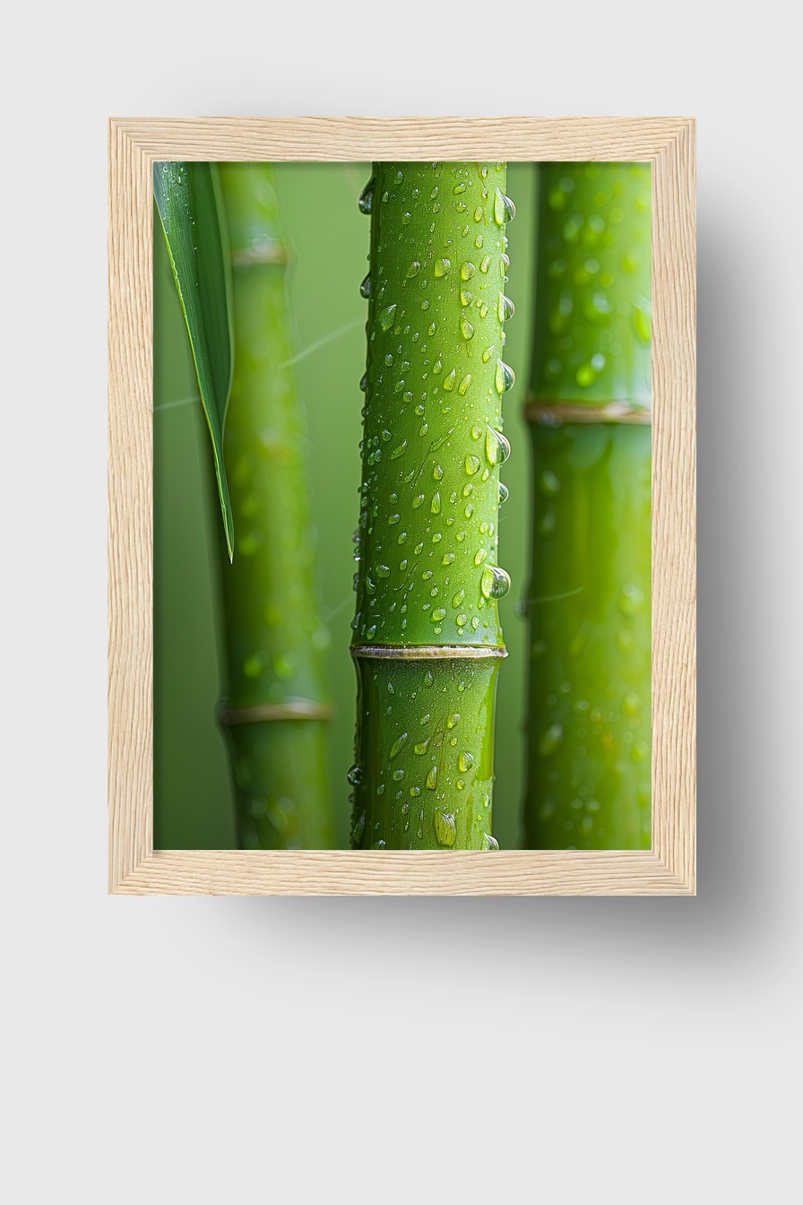 Fotografie Poster Bambus Wassertropfen grün klar