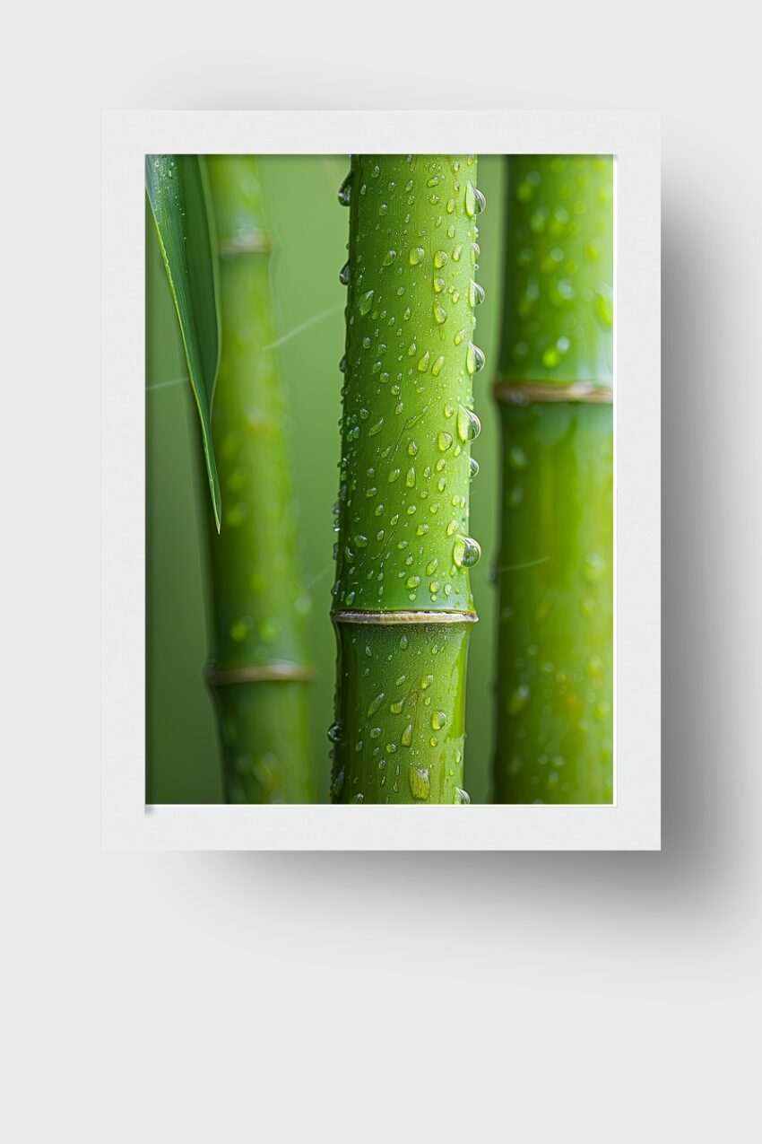 Fotografie Poster Bambus Wassertropfen grün klar