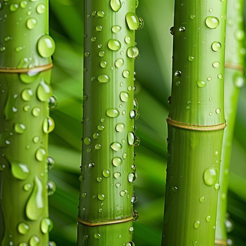Fotografie Poster Bambus grün Wassertropfen Nahaufnahme frisch