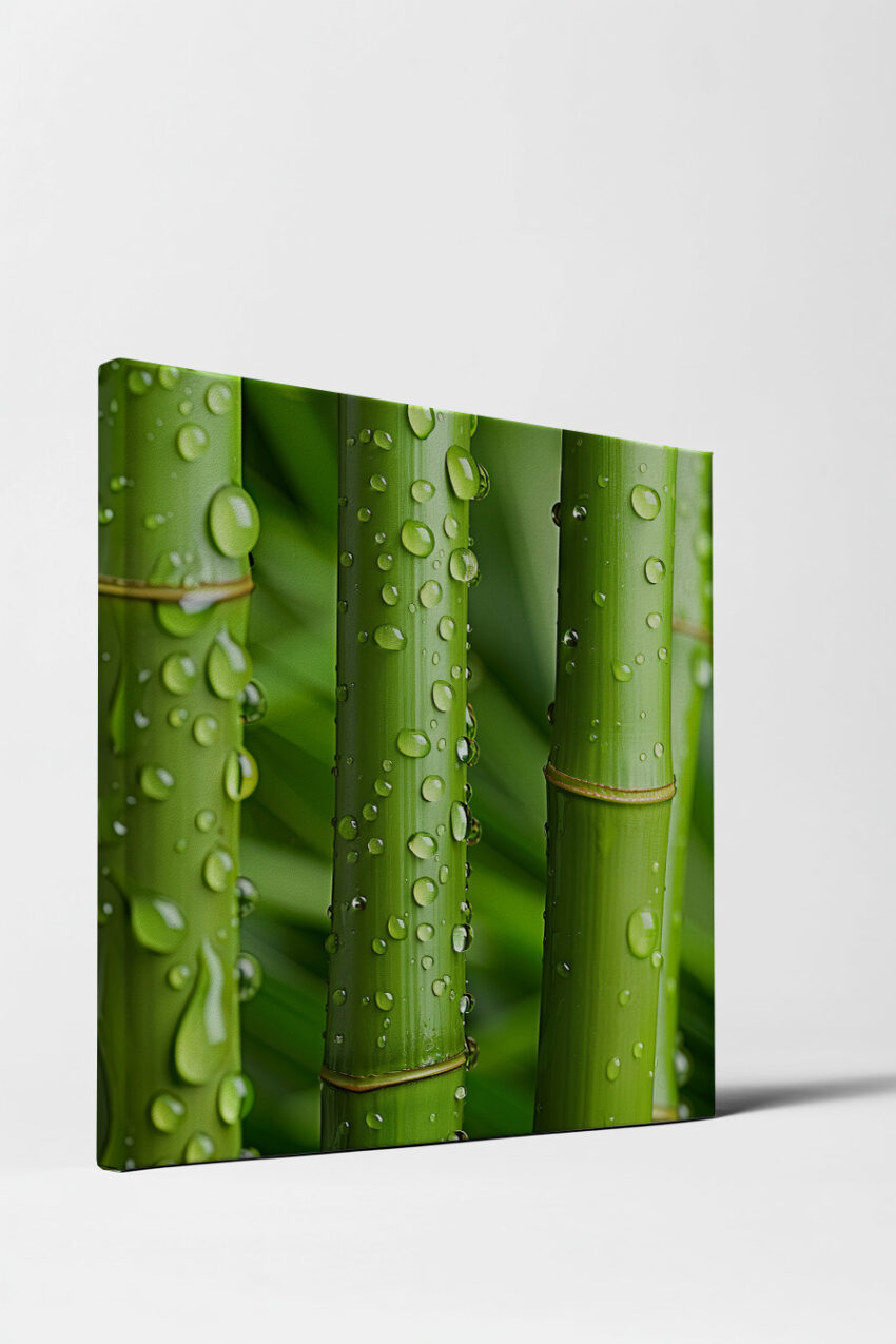 Fotografie Poster Bambus grün Wassertropfen Nahaufnahme frisch