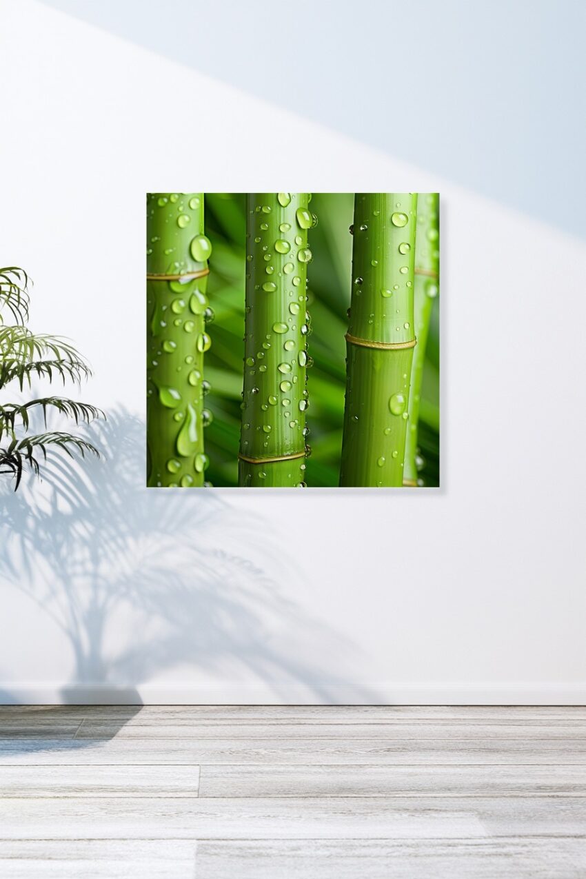 Fotografie Poster Bambus grün Wassertropfen Nahaufnahme frisch