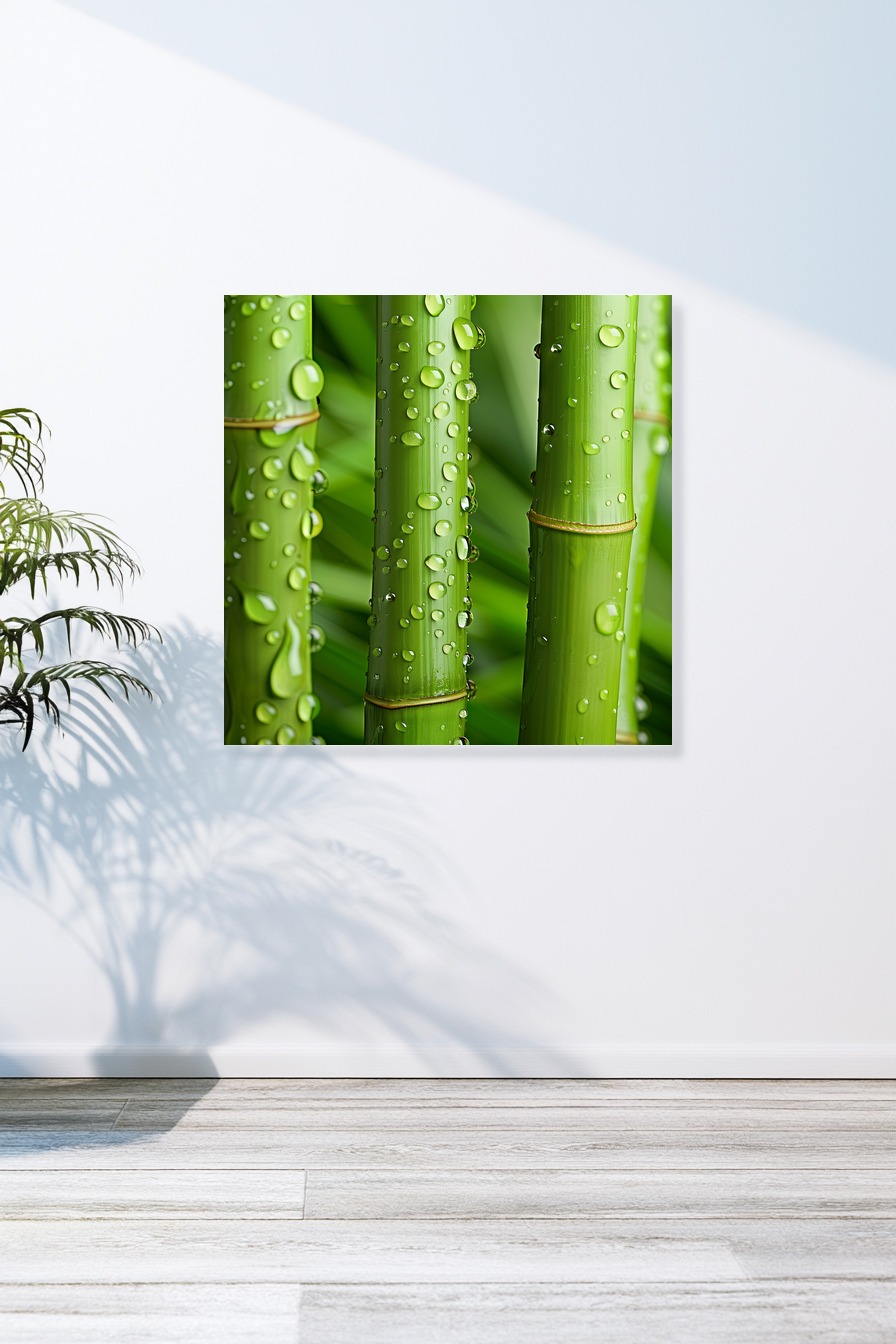 Fotografie Poster Bambus grün Wassertropfen Nahaufnahme frisch