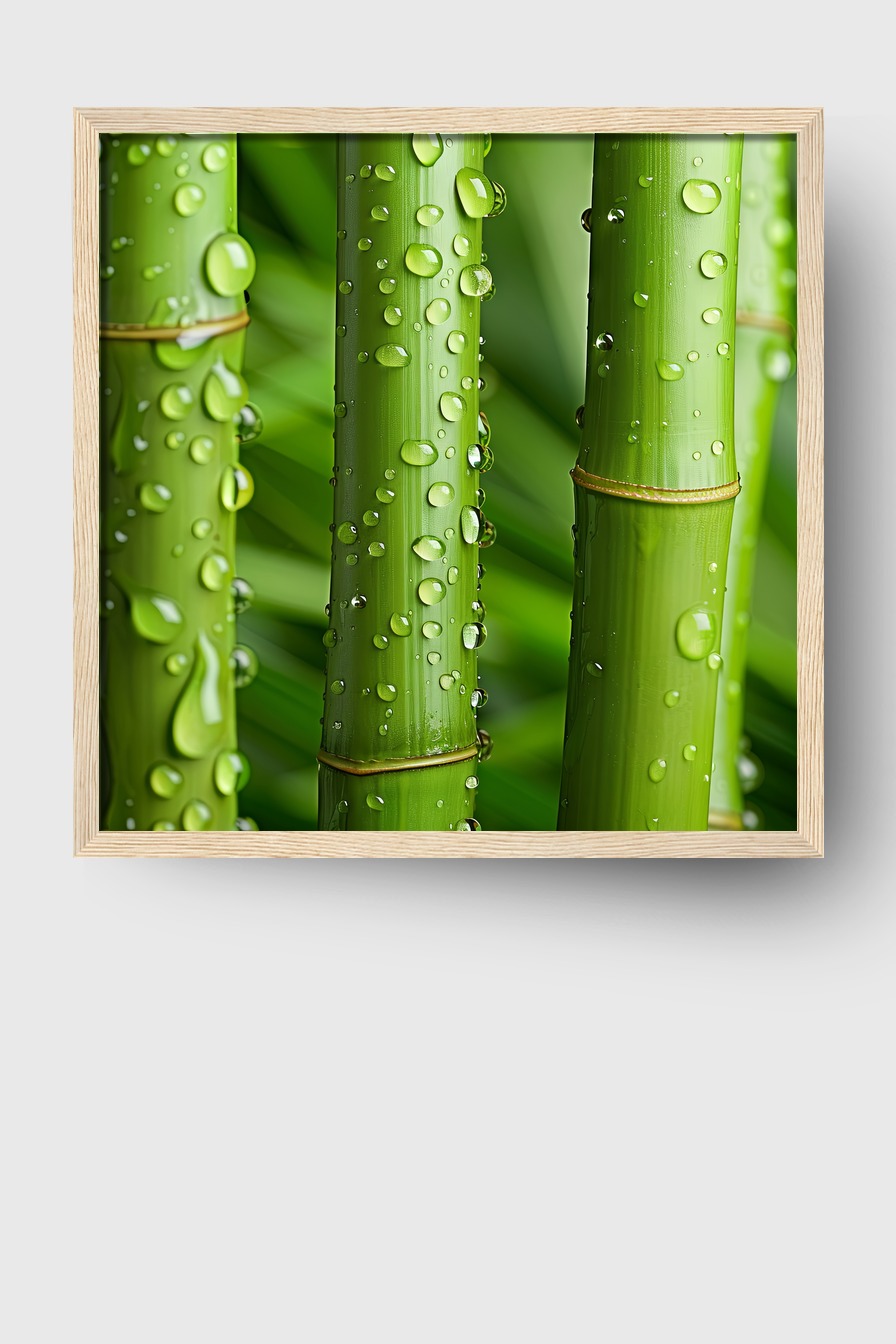 Fotografie Poster Bambus grün Wassertropfen Nahaufnahme frisch