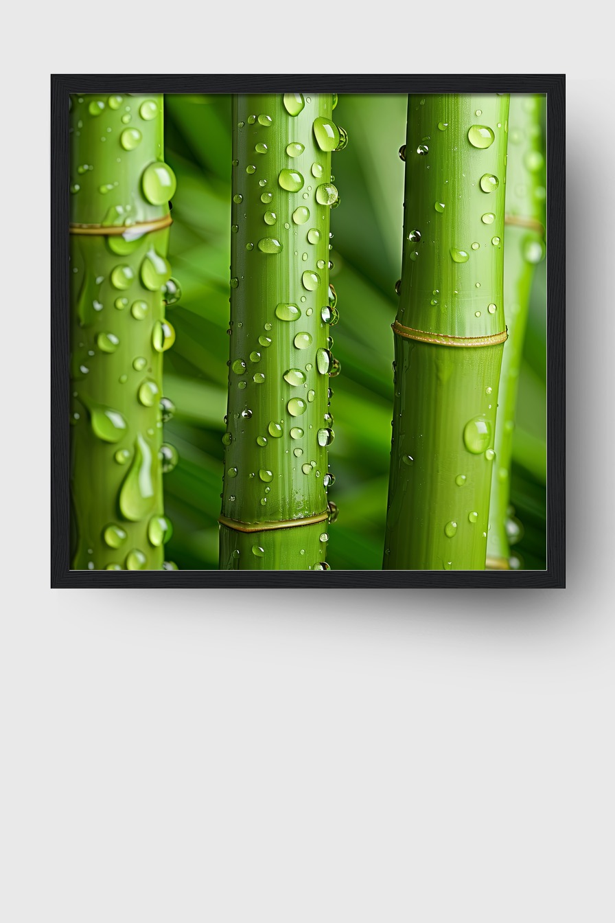Fotografie Poster Bambus grün Wassertropfen Nahaufnahme frisch