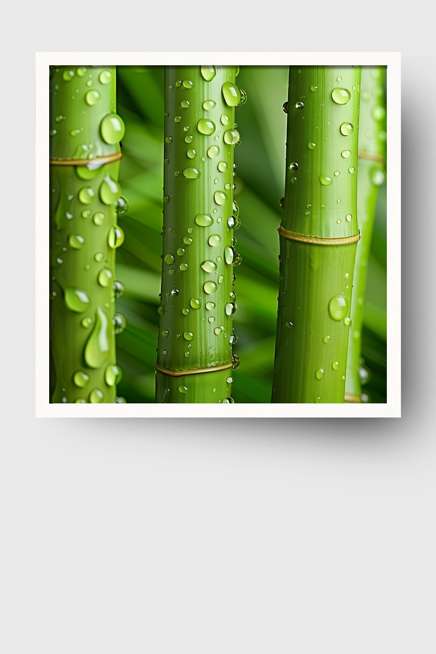 Fotografie Poster Bambus grün Wassertropfen Nahaufnahme frisch