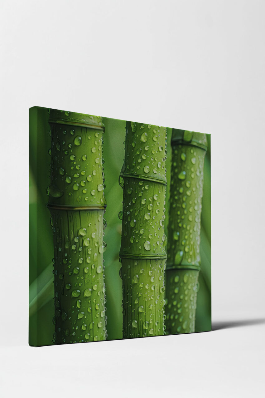 Fotografie Poster Bambus grün nass Wassertropfen
