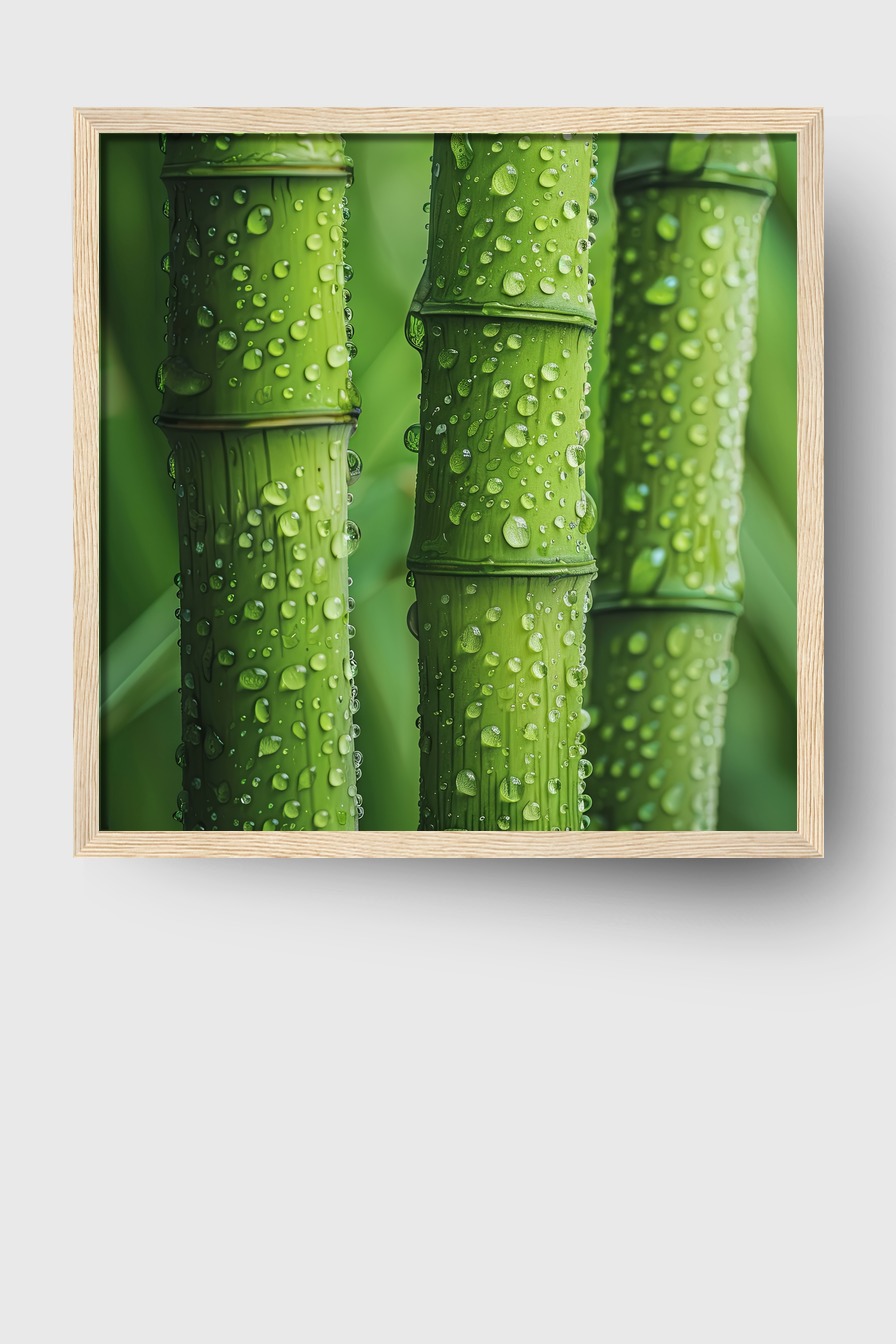 Fotografie Poster Bambus grün nass Wassertropfen