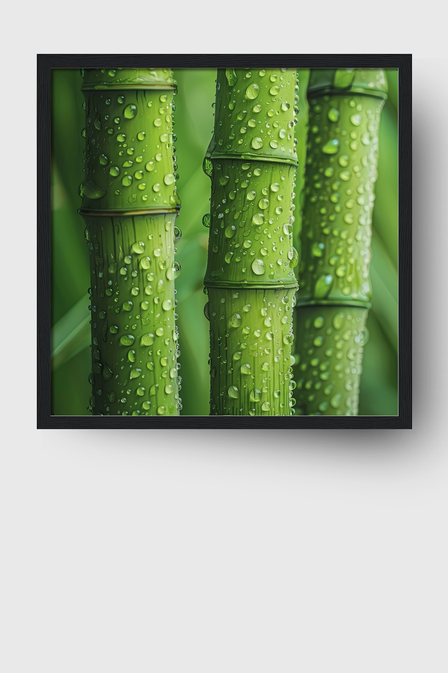 Fotografie Poster Bambus grün nass Wassertropfen