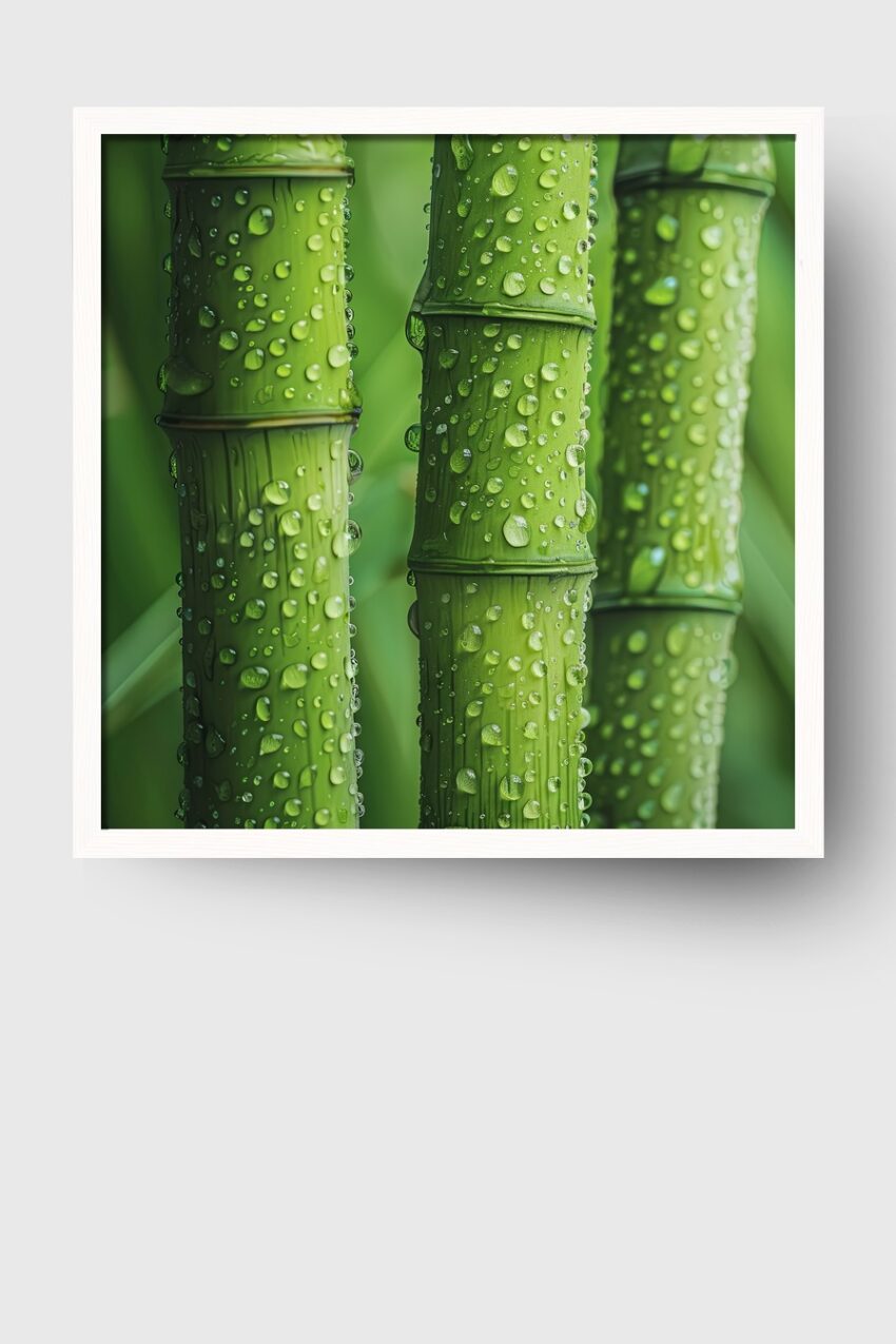 Fotografie Poster Bambus grün nass Wassertropfen