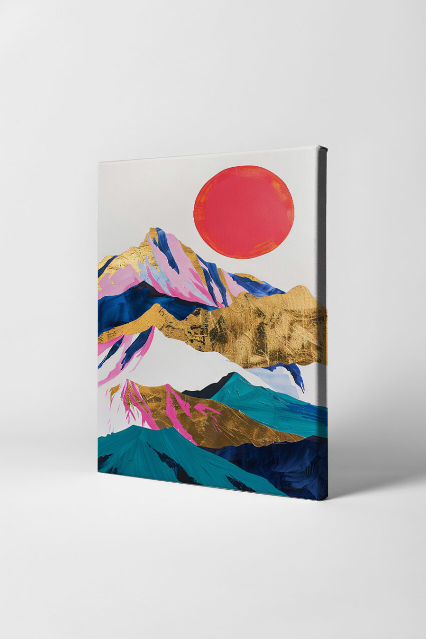 Grafik Poster Berg gold rot Sonne abstrakt