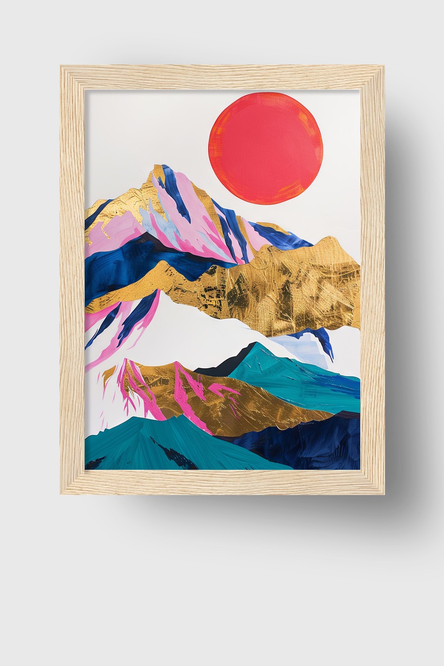 Grafik Poster Berg gold rot Sonne abstrakt