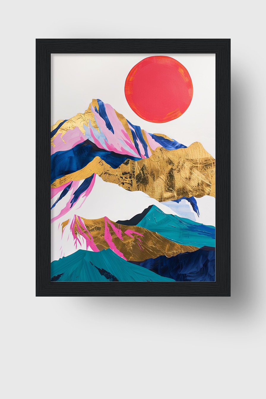 Grafik Poster Berg gold rot Sonne abstrakt