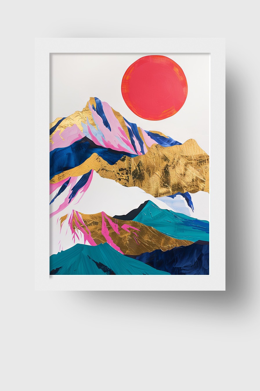 Grafik Poster Berg gold rot Sonne abstrakt
