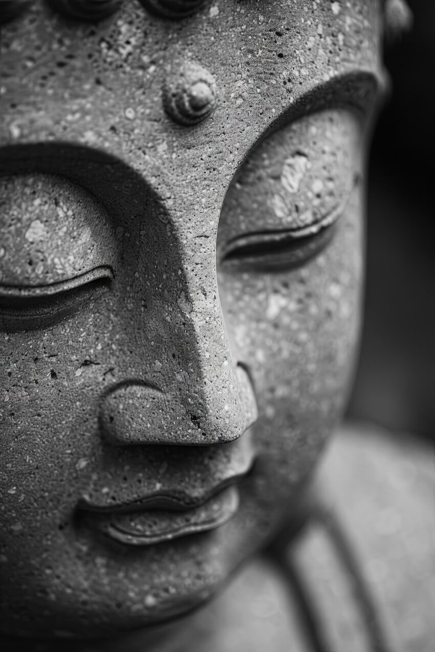 Fotografie Poster Buddha Skulptur schwarz-weiß meditativ