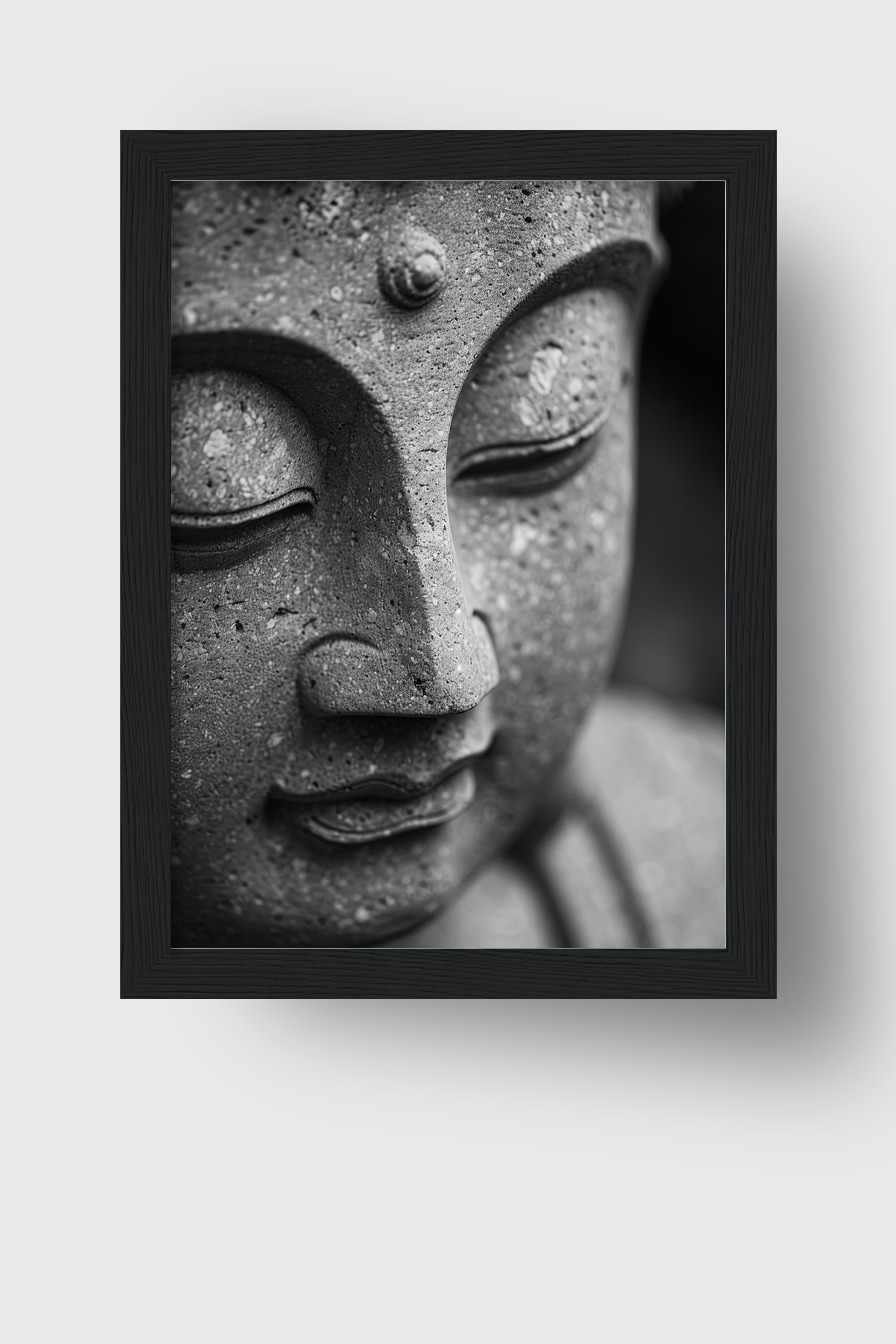 Fotografie Poster Buddha Skulptur schwarz-weiß meditativ