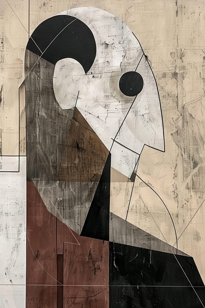 Grafikdesign Poster Kopf abstrakt geometrisch braun schwarz weiß