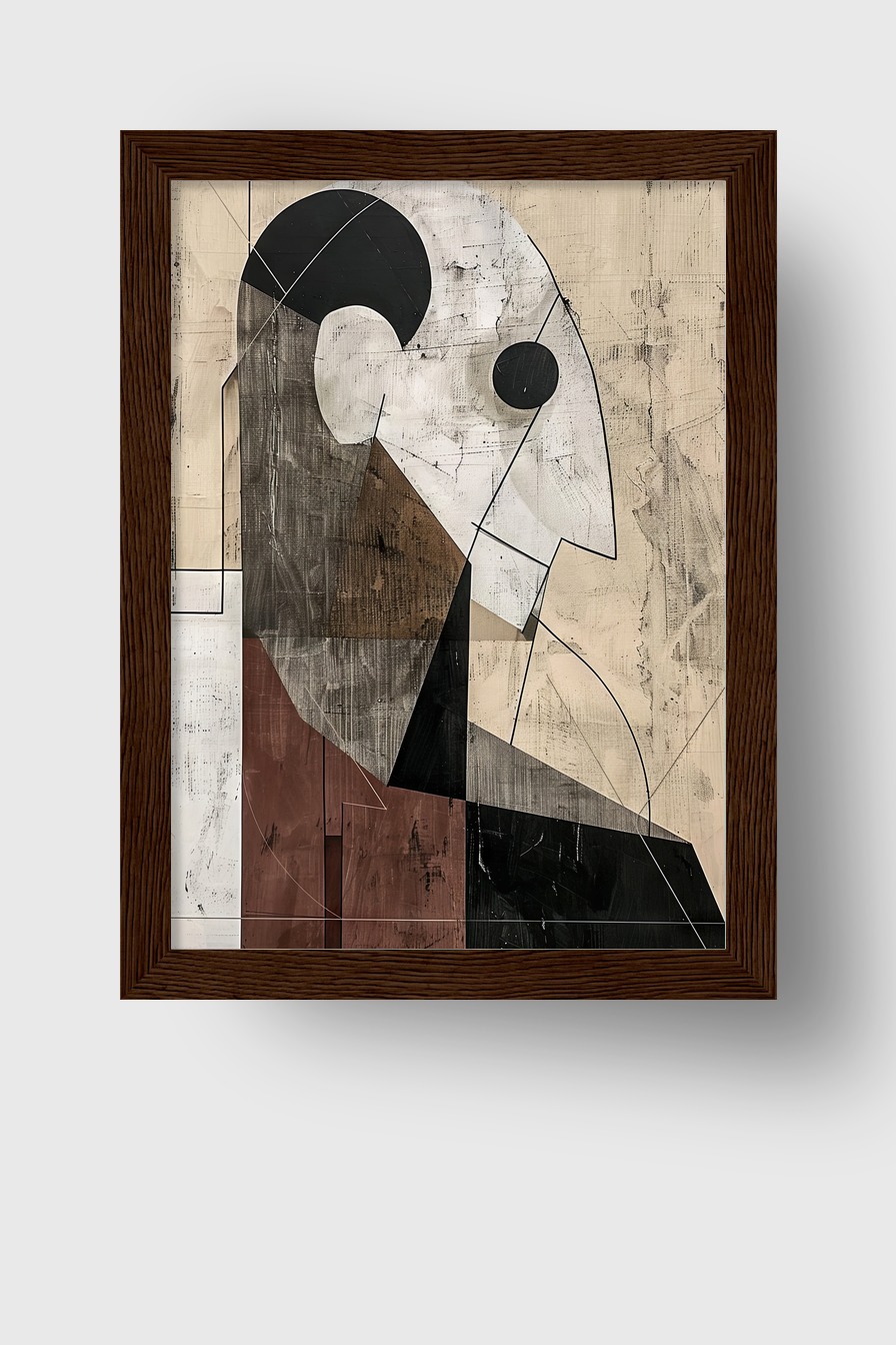 Grafikdesign Poster Kopf abstrakt geometrisch braun schwarz weiß