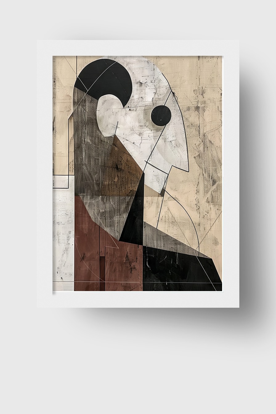 Grafikdesign Poster Kopf abstrakt geometrisch braun schwarz weiß
