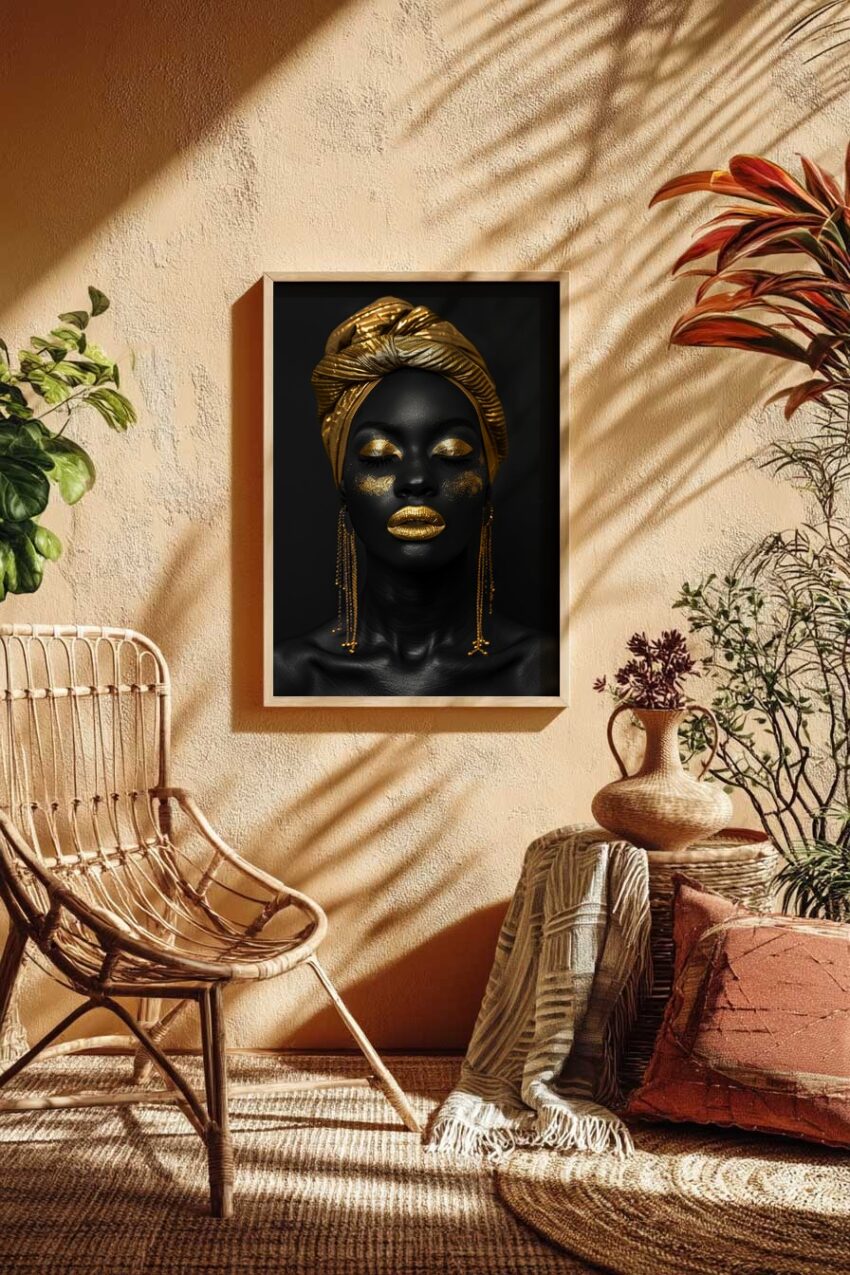 Fotografie Poster Porträt goldener Schmuck schwarz