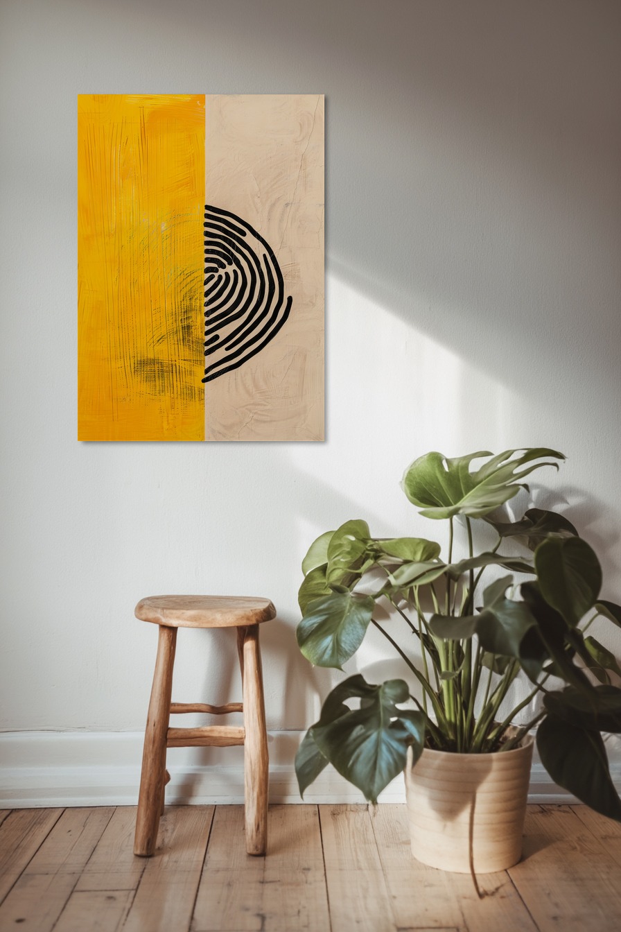 Grafik Poster Baumscheibe abstrakt gelb schwarz