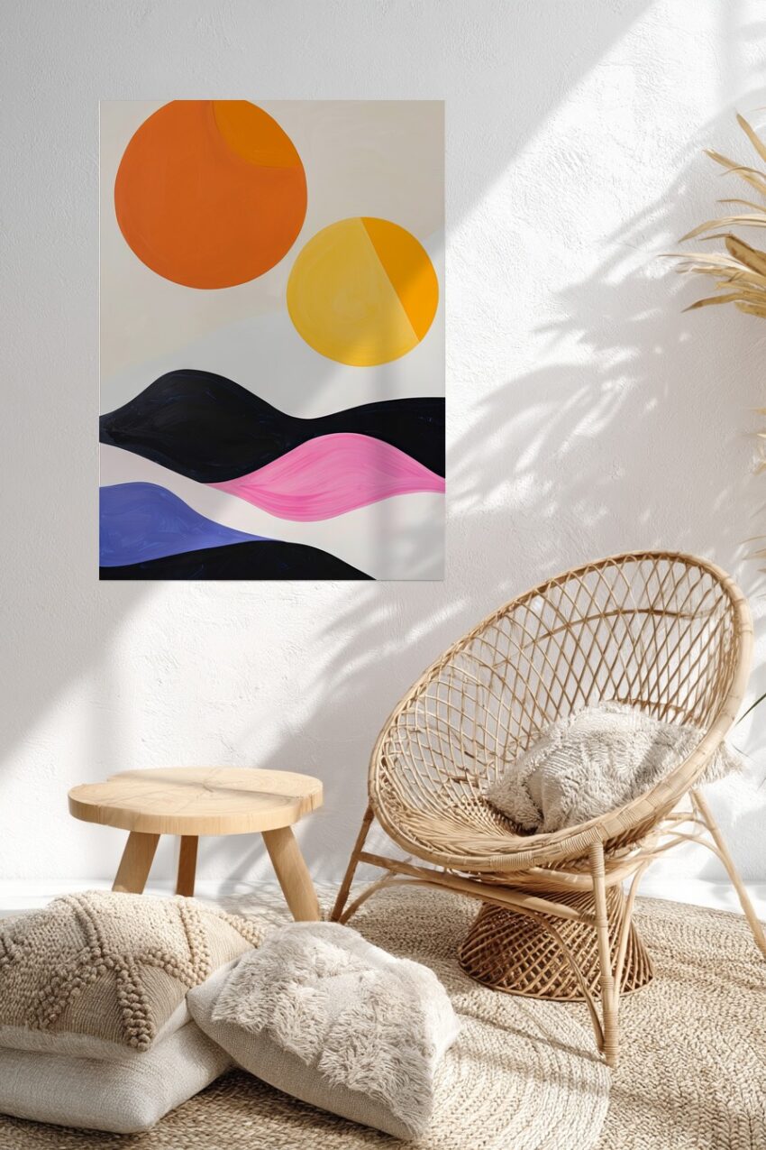 Abstrakt Poster Kreise farbig minimalistisch orange gelb