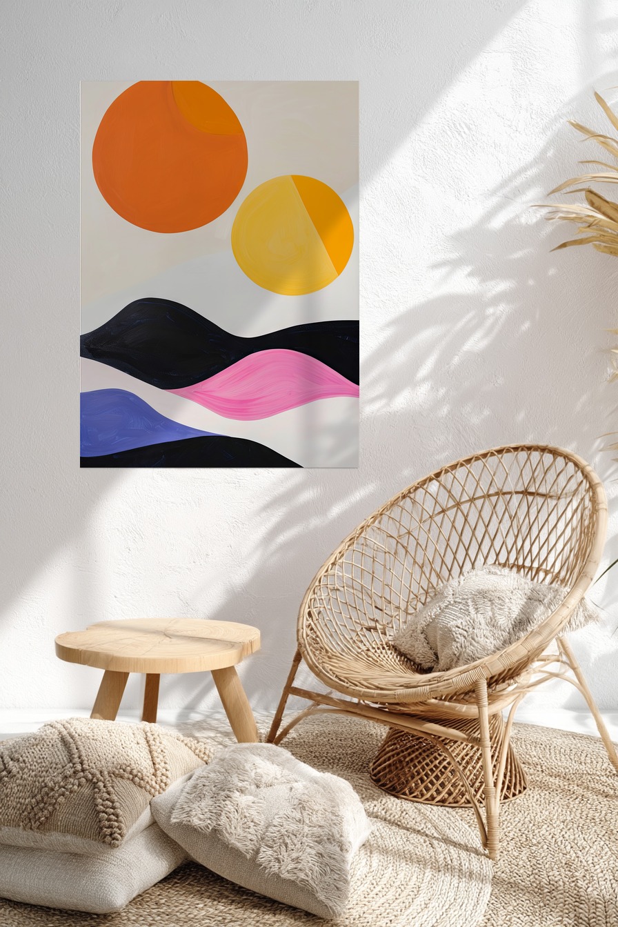 Abstrakt Poster Kreise farbig minimalistisch orange gelb