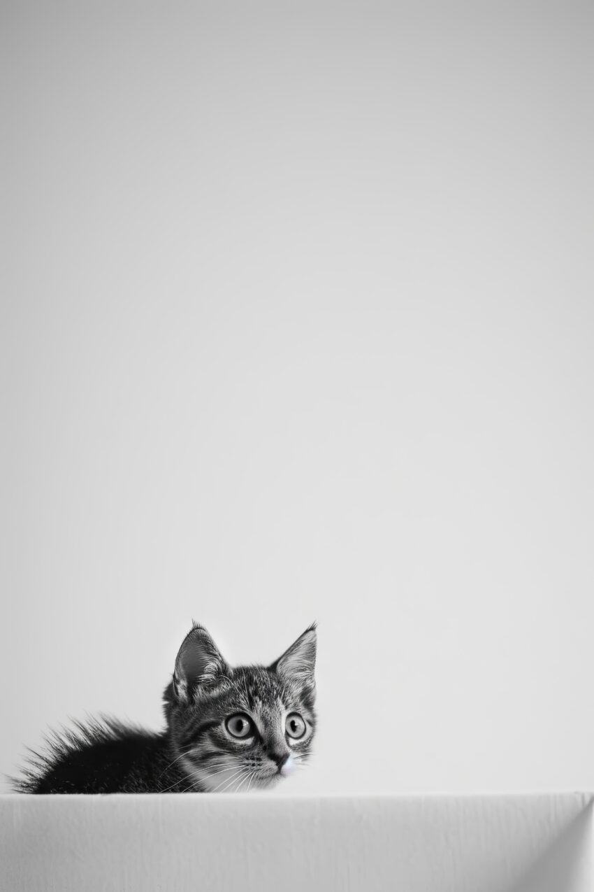 Fotografie Poster Katze schwarz-weiß konzentriert wachsam