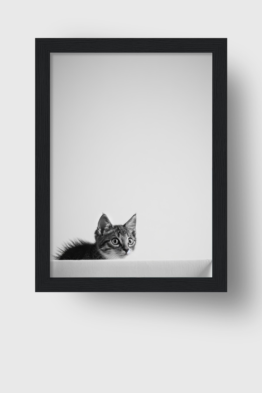 Fotografie Poster Katze schwarz-weiß konzentriert wachsam