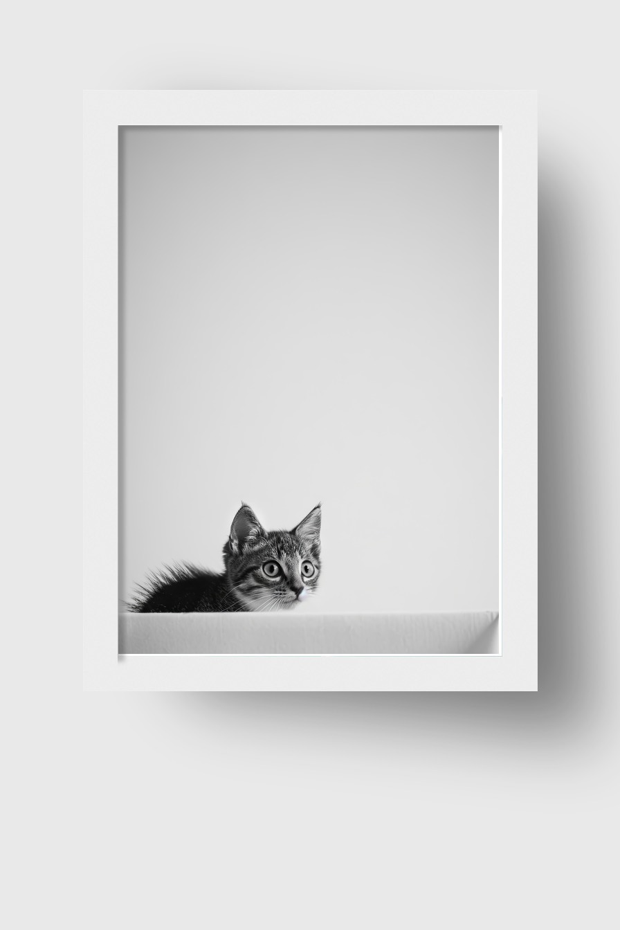 Fotografie Poster Katze schwarz-weiß konzentriert wachsam