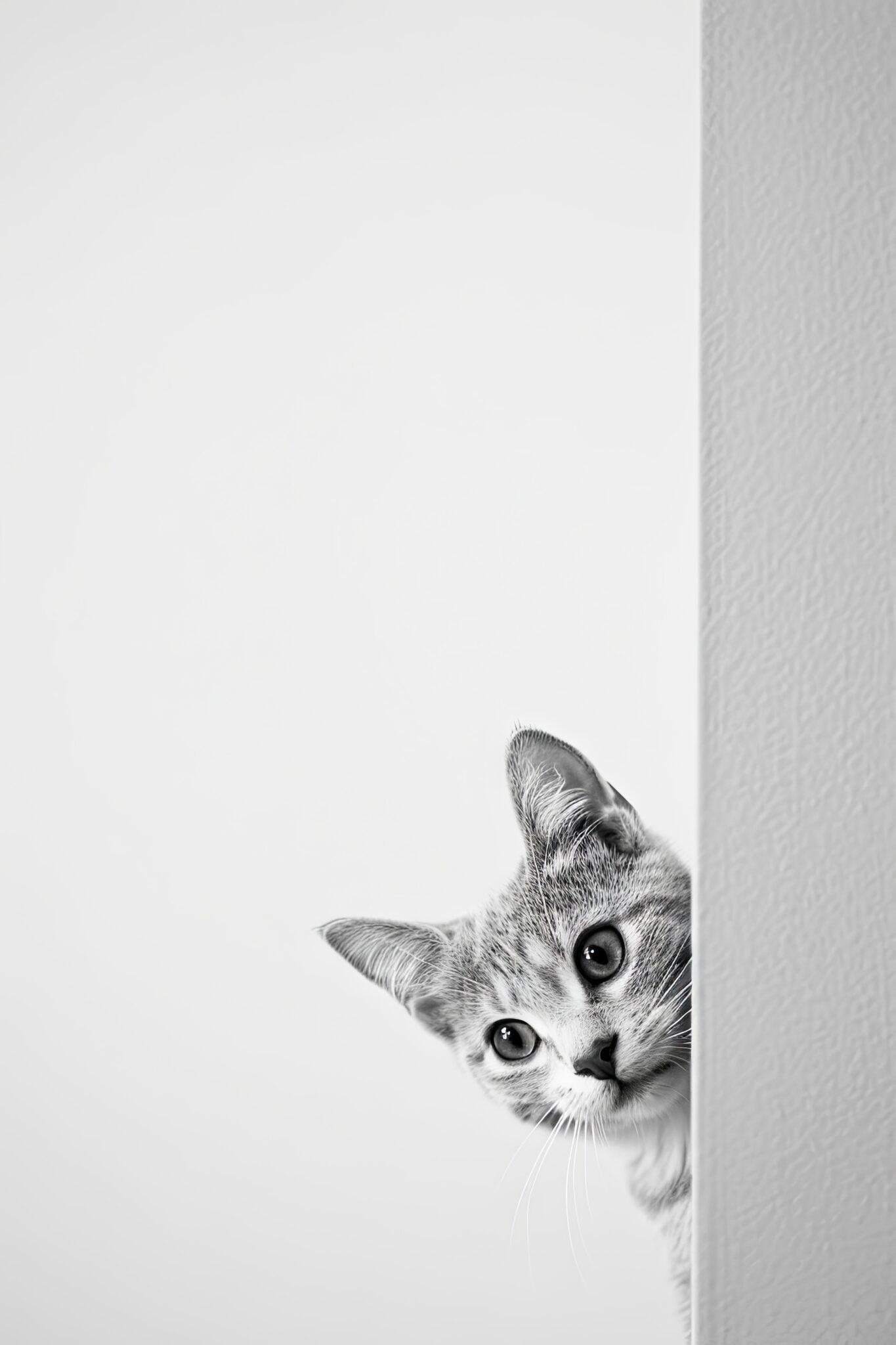 Fotografie Poster Katze neugierig schwarz-weiß minimal