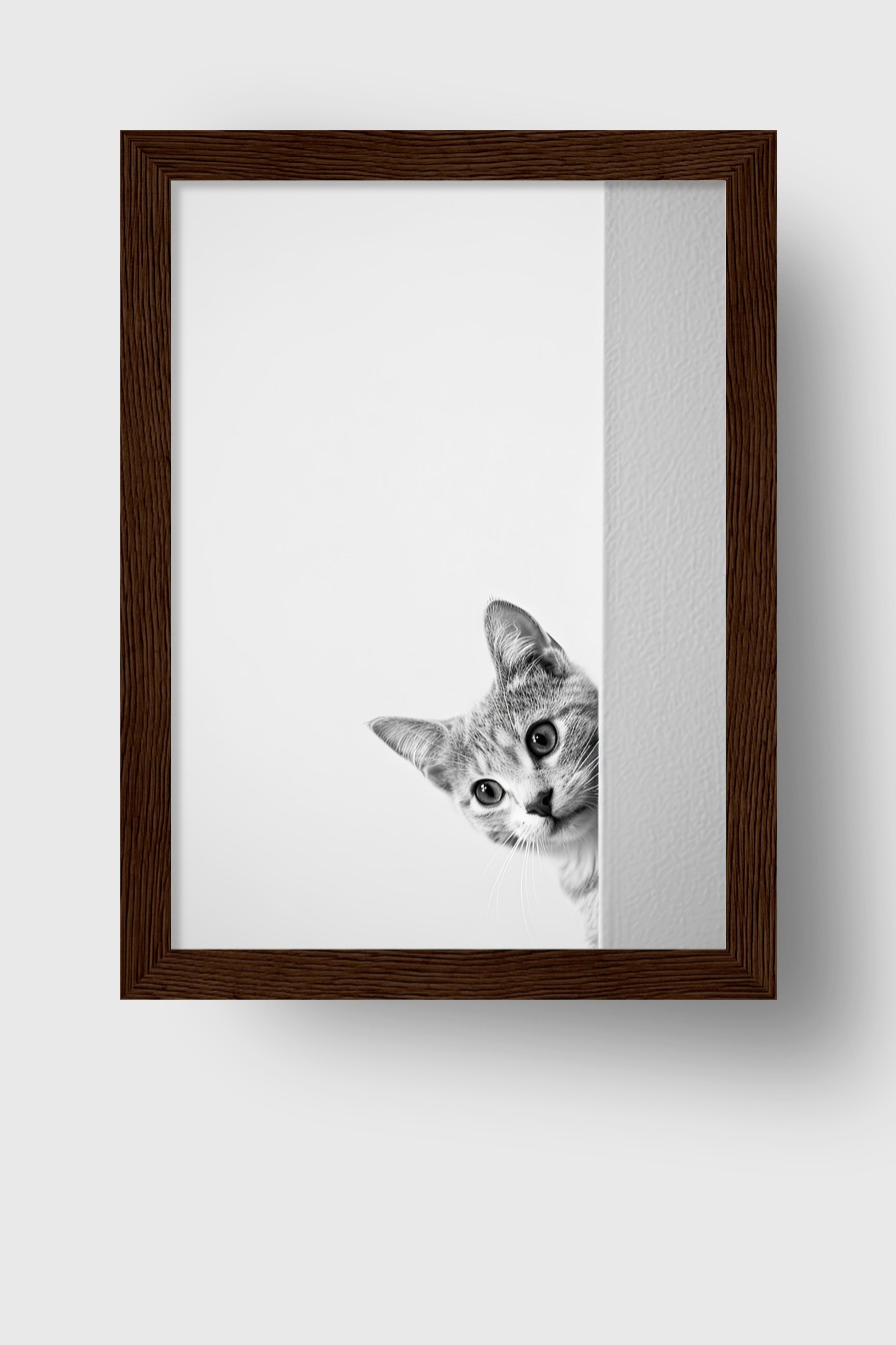Fotografie Poster Katze neugierig schwarz-weiß minimal