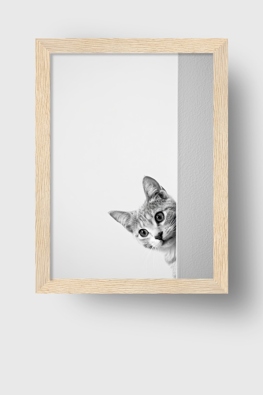 Fotografie Poster Katze neugierig schwarz-weiß minimal