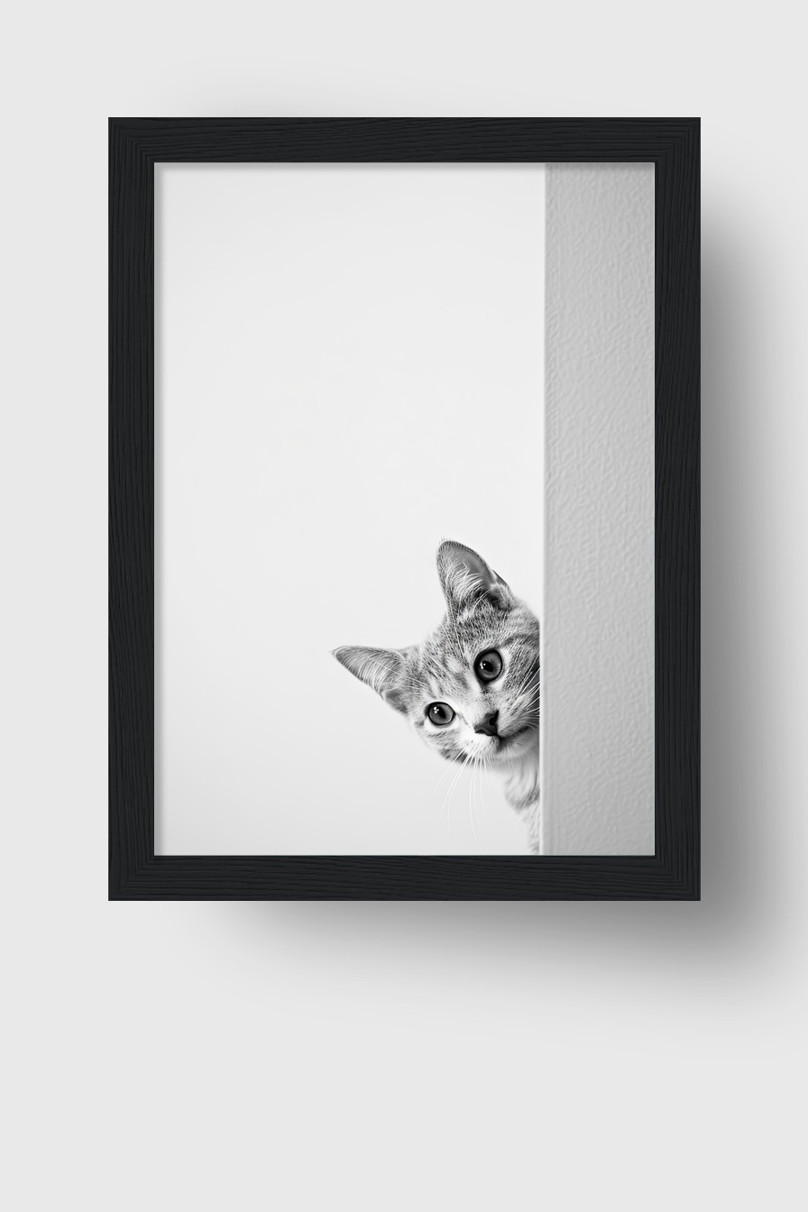 Fotografie Poster Katze neugierig schwarz-weiß minimal