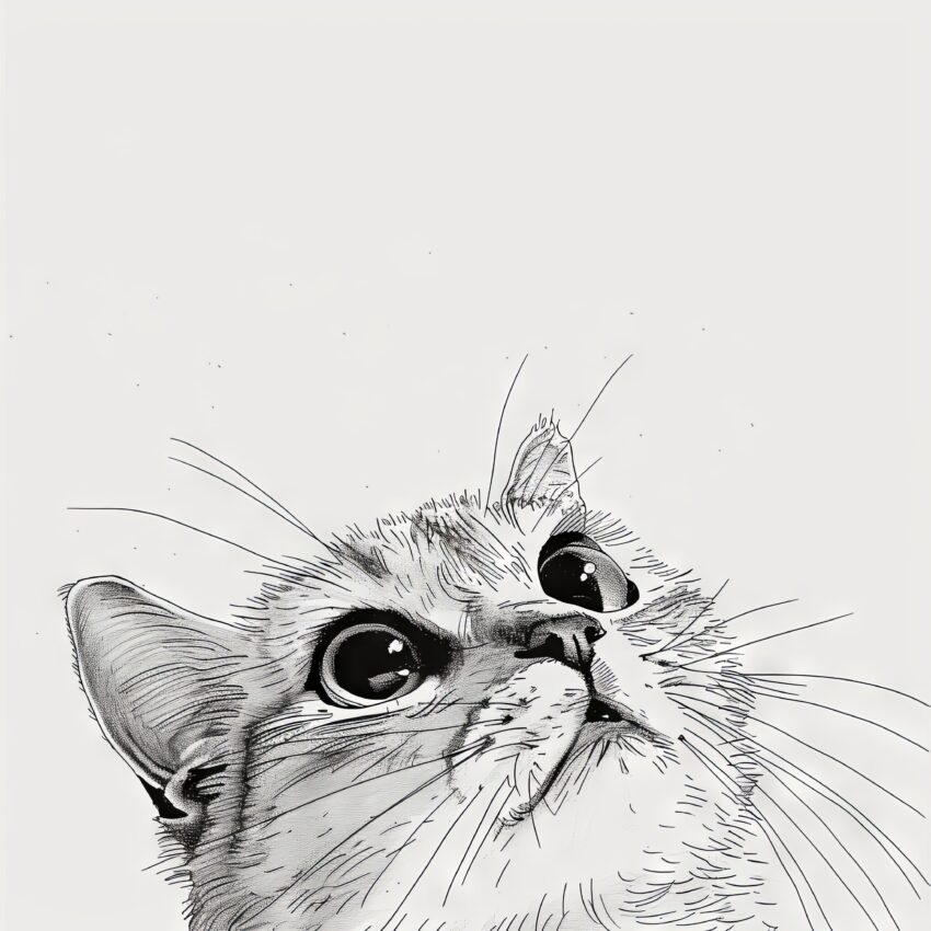 Illustration Poster Katze Augen reflektierend schwarz-weiß