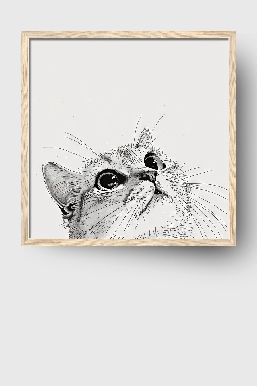 Illustration Poster Katze Augen reflektierend schwarz-weiß