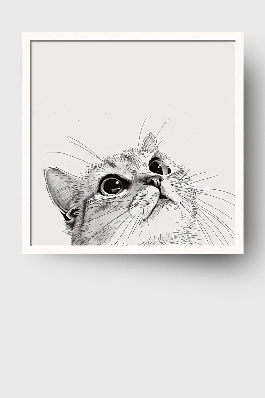Illustration Poster Katze Augen reflektierend schwarz-weiß