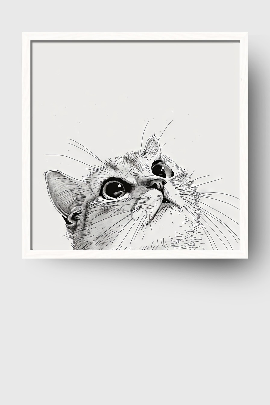 Illustration Poster Katze Augen reflektierend schwarz-weiß