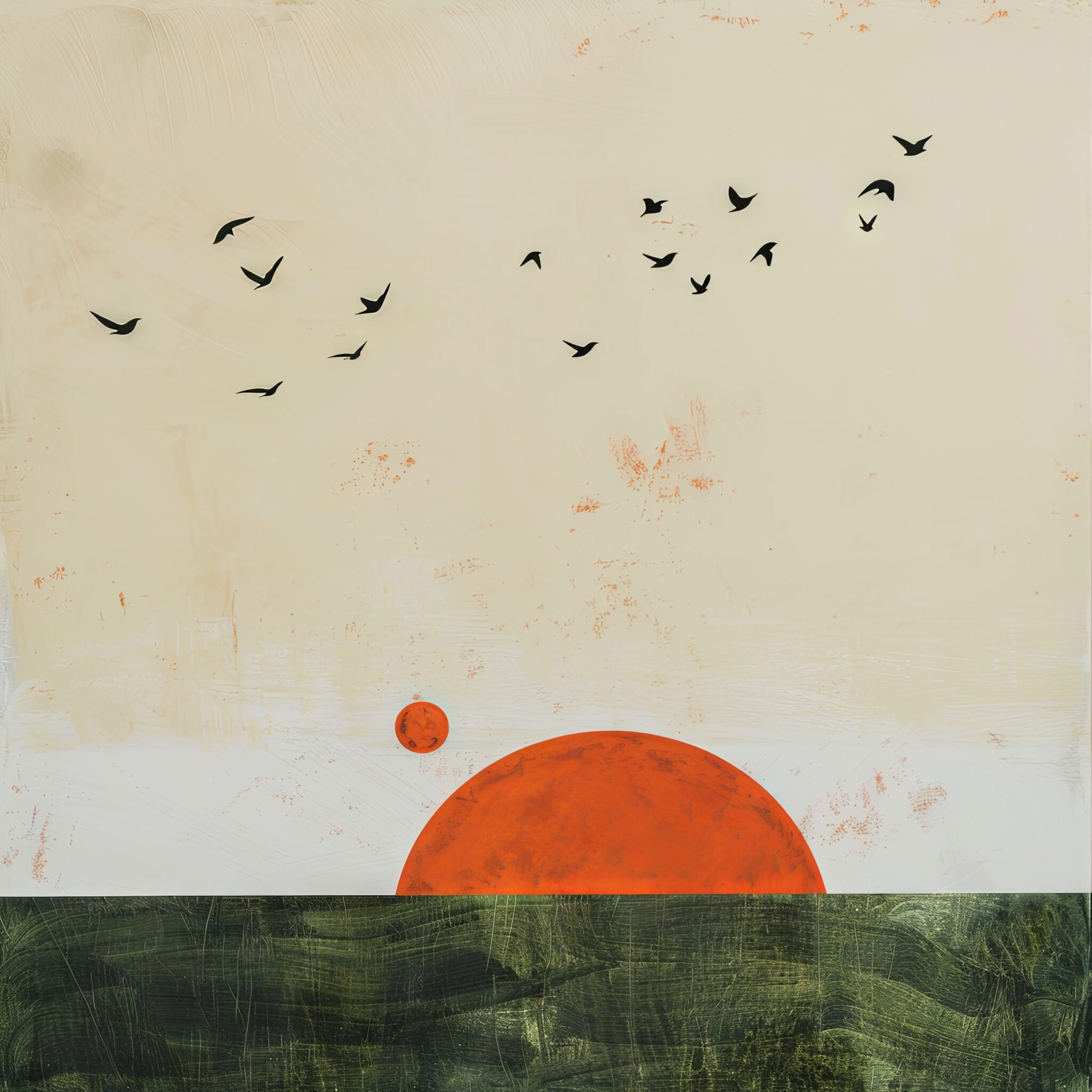Abstrakt Poster Sonne Vögel rot schwarz