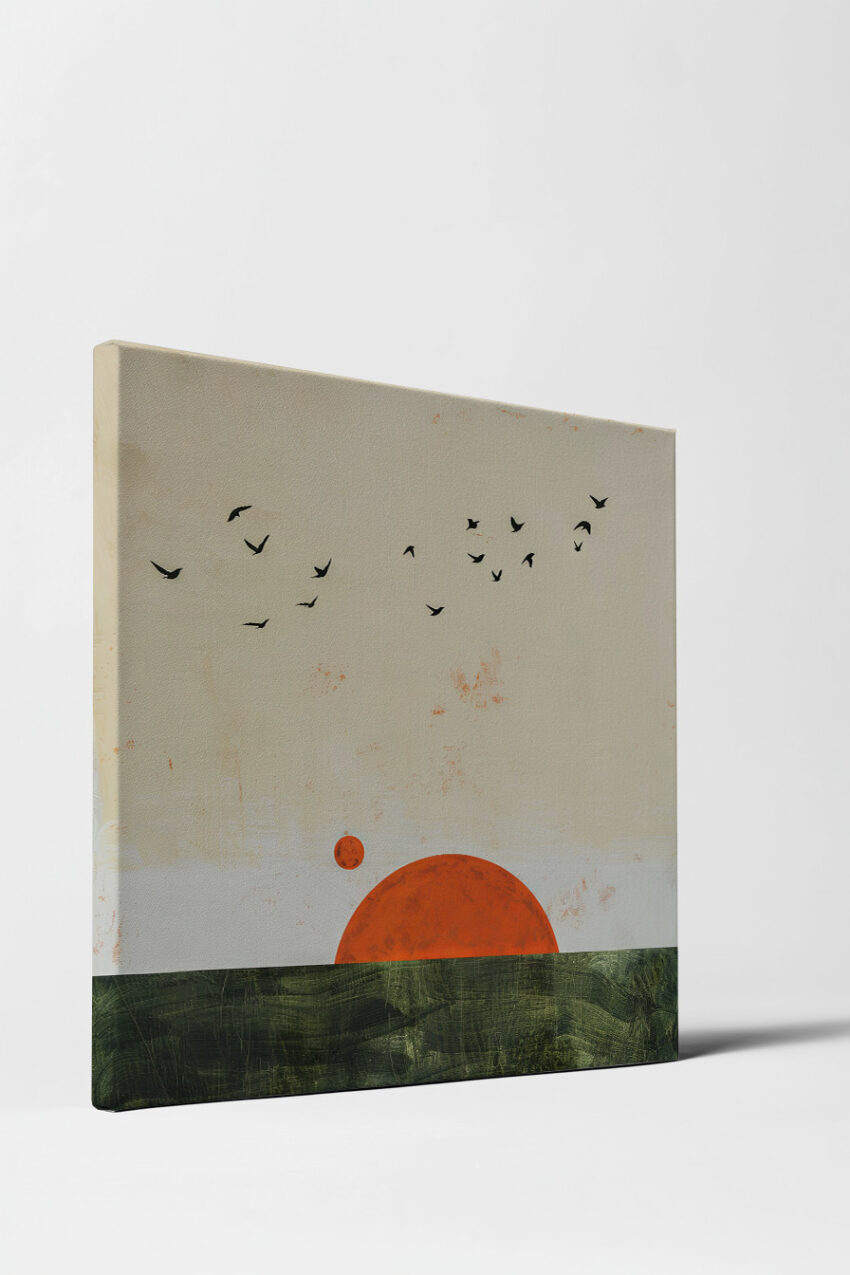 Abstrakt Poster Sonne Vögel rot schwarz