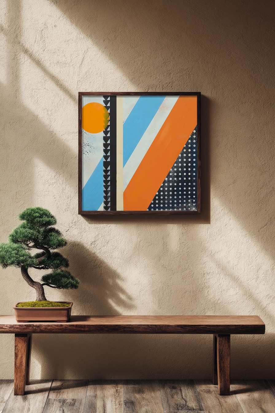 Grafik Poster Sonne abstrakt geometrisch orange blau