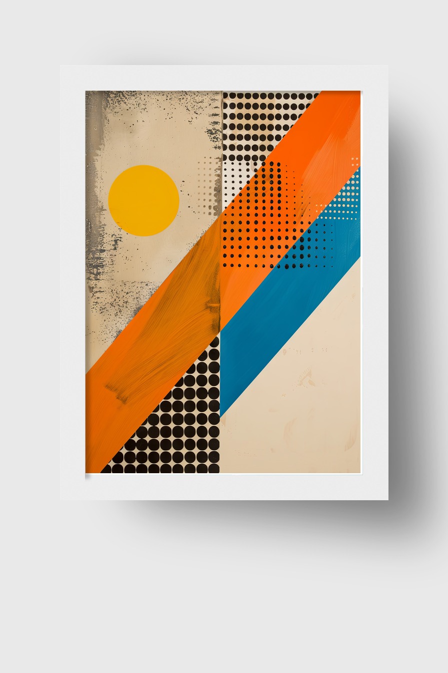 Grafikdesign Poster Kreis orange Streifen blau geometrisch