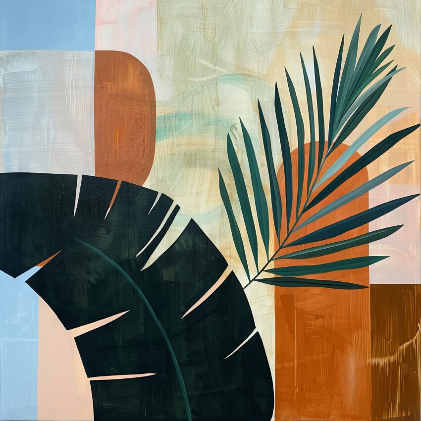 Digitale Kunst Poster Palmblatt abstrakt grün orange