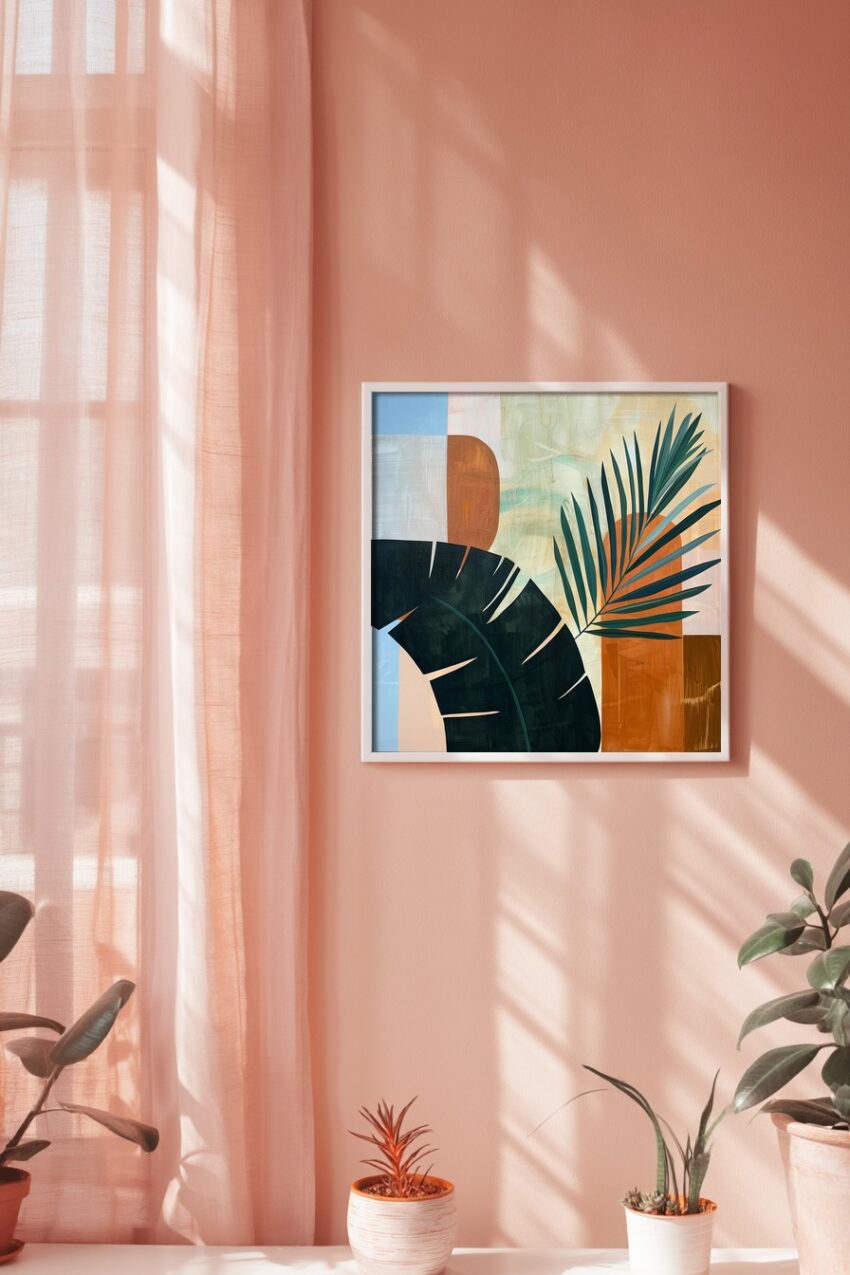 Digitale Kunst Poster Palmblatt abstrakt grün orange