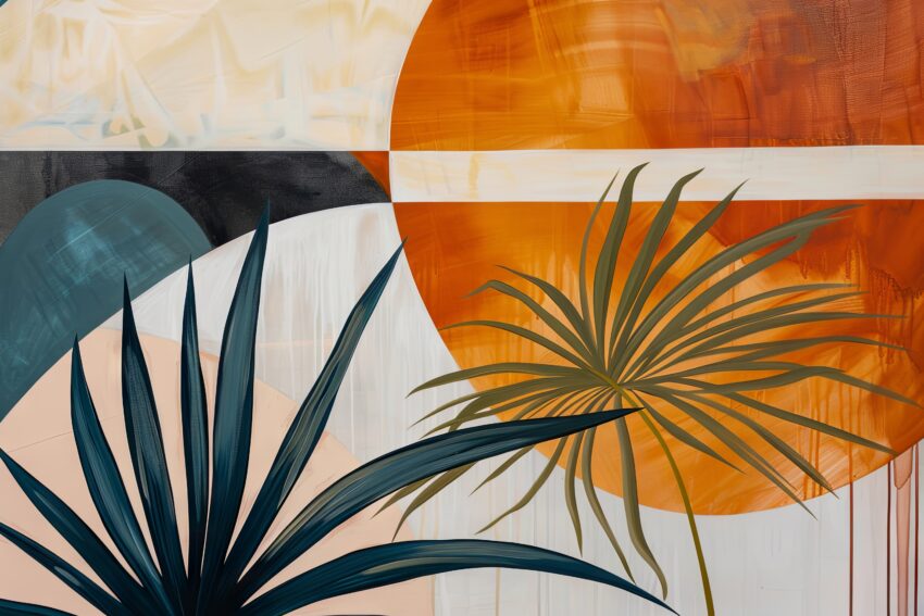 Grafikdesign Poster Palmblatt abstrakt orange grün